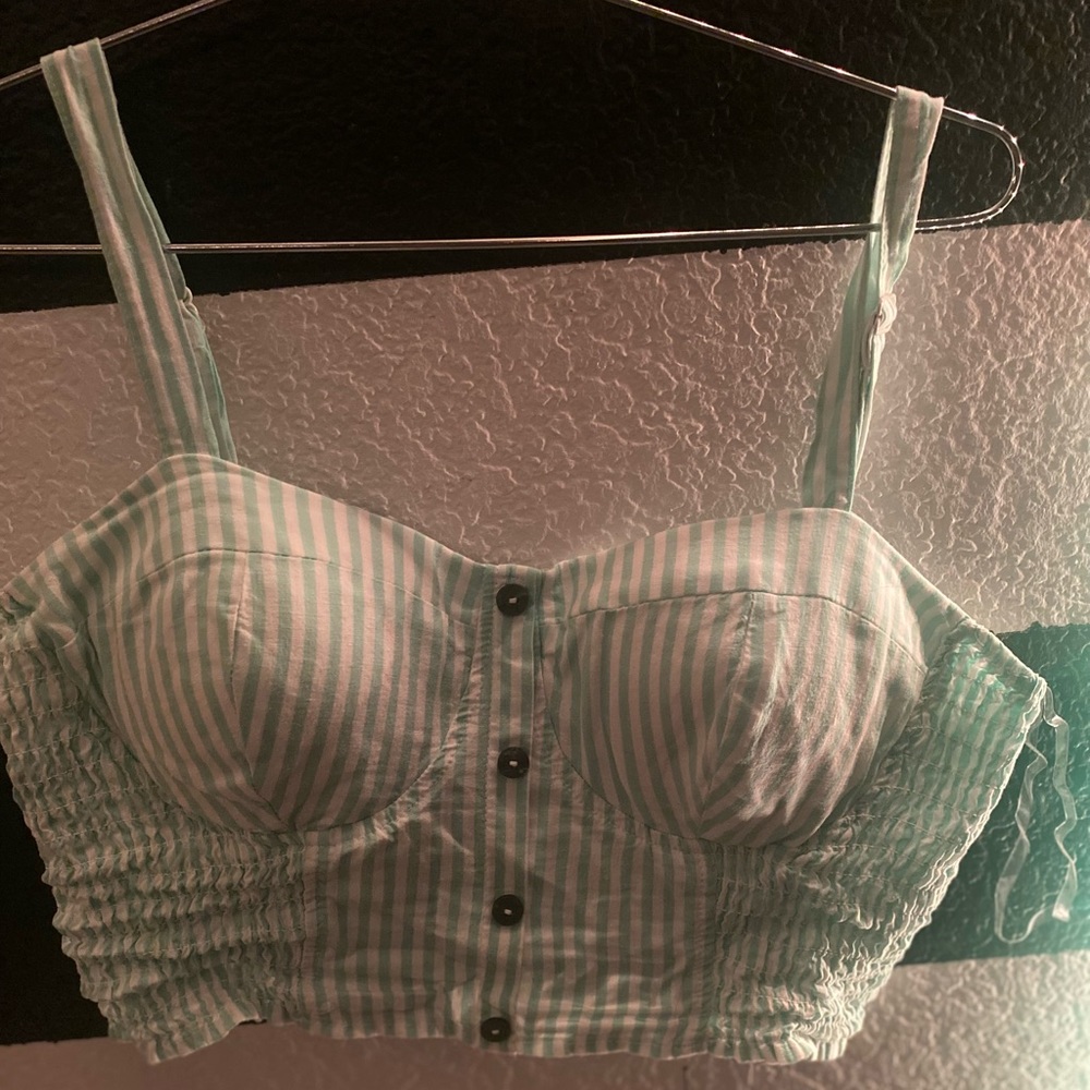 Blue and white stripped crop top